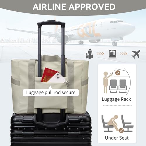 WLLWOO Large Tote Bag, 14” Laptop Work Travel Bag with Trolley Sleeve | Multi Pocket Water Splash Zipper Shoulder Handbag for Women Daily Nurse Gym Commute - color: Greyish Brown