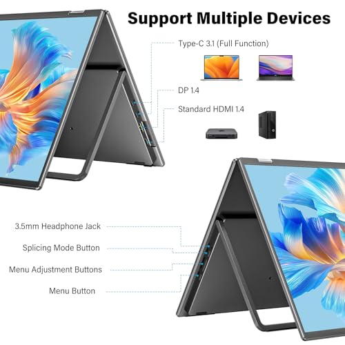 InnoView 23.8" Dual Portable Monitor 180Hz 2560 x 1440P 2K 100% sRGB - Foldable & Stackable Design with 315° Screen Adjustment & 180° Stand | USB-C/HDMI, Dual Monitor for Laptop, Mac, Windows - size: 23.8 inch QHD 180Hz