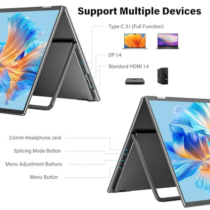 InnoView 23.8" Dual Portable Monitor 180Hz 2560 x 1440P 2K 100% sRGB - Foldable & Stackable Design with 315° Screen Adjustment & 180° Stand | USB-C/HDMI, Dual Monitor for Laptop, Mac, Windows - size: 23.8 inch QHD 180Hz