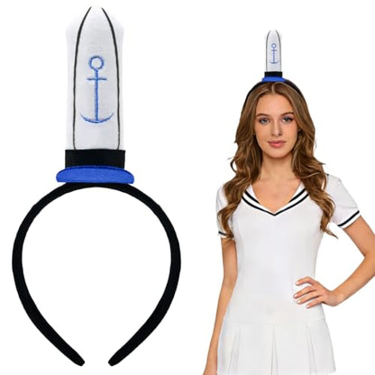 Sailor Hat Costume Headband, Hamburger Restaurant Employee Role Play Navy Anchor Adult Cap for Cosplay, Cartoon Theme Party Accessory for Women and Men