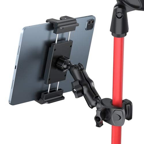 PLDHPRO Tablet Holder for Mic Stand 360° Swivel iPad Music Stand Mount for Microphone with Clamp, Musicians Stage Portable Stands Guitar Tripod Accessories Compatible 5.5-14.6'' Devices - size: 3.7 in Arm