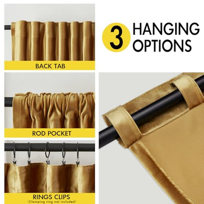 BULBUL Luxury Gold Black Velvet Blackout Curtains 84 inches for Living Room - color: Gold & Black, size: 52"W x 84"L (Pack of 2)