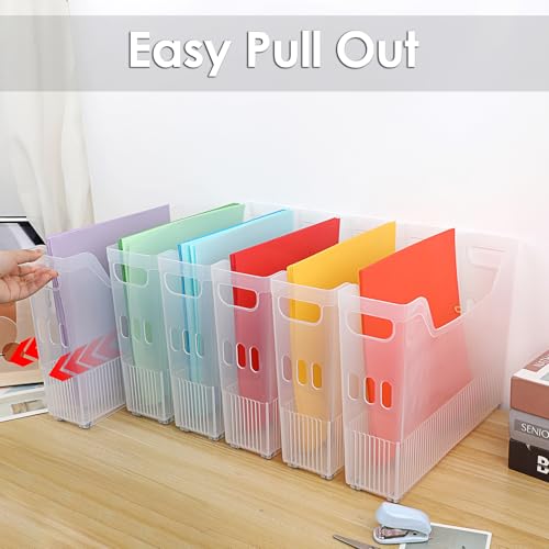 BTSKY 6 Pack Scrapbook Paper Storage Box with Wheels, Plastic Storage Organizer for 12" x 12" Scrapbook Papers, Portable File Organizer with Built-in Handle, Functional Magazine Holder Paper Rack