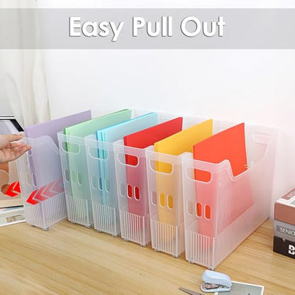 BTSKY 6 Pack Scrapbook Paper Storage Box with Wheels, Plastic Storage Organizer for 12" x 12" Scrapbook Papers, Portable File Organizer with Built-in Handle, Functional Magazine Holder Paper Rack