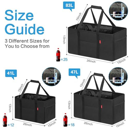LHZK Standing Extra Large Utility Tote Bag with Metal Wire Frame and the Sides Rinforced, Extra Large Tote Bag with Handle, Reusable Grocery Bags Foldable, Beach Bag, Car Tote (Black) - color: Black, size: 22.5''x10.5''x12''-1 Pack