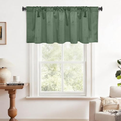 Yakamok Sage Green Room Darkening Velvet Curtains 40x18 Inch Living Room | Luxury soft velvet, 1 panel , for bedroom small windows, window drapes rod pocket,light blocking,Thermal Insulated - color: Sage Green, size: 40"W x 18"L (Pack of 1)
