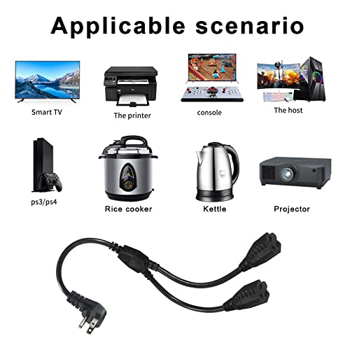 Power Cord Extension Y Splitter - 1 to 2 Way Outlet Adapter NEMA 5-15P 90-Degree Flat Plug to 2 X NEMA 5-15R with SJT 16AWG 3-Prong Cable Wire Extender Space Saver for Home Office Appliance 2-Pack - size: 1FT 2-Pack