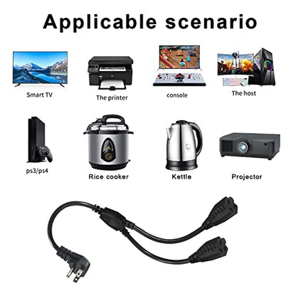 Power Cord Extension Y Splitter - 1 to 2 Way Outlet Adapter NEMA 5-15P 90-Degree Flat Plug to 2 X NEMA 5-15R with SJT 16AWG 3-Prong Cable Wire Extender Space Saver for Home Office Appliance 2-Pack - size: 1FT 2-Pack