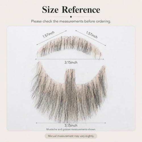 Hand-Tied Human Hair Fake Beard and Mustache for Costumes and Theater | Hand-knotted human hair on lightweight lace creates natural-looking facial hair for costumes, cosplay, theater and film - color: Style 1--03