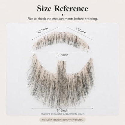 Hand-Tied Human Hair Fake Beard and Mustache for Costumes and Theater | Hand-knotted human hair on lightweight lace creates natural-looking facial hair for costumes, cosplay, theater and film - color: Style 1--03