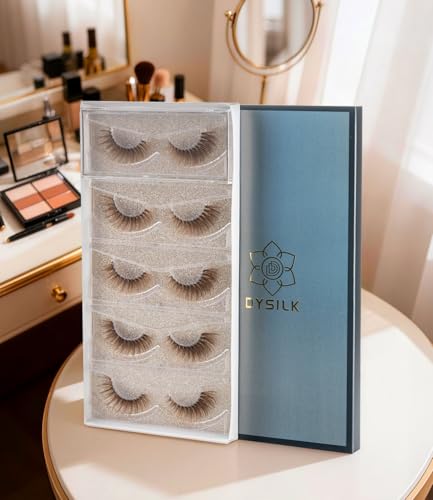 DYSILK Brown Fluffy Eyelashes, 9-16mm 3D Densely Volume Lashes Brown-01 | 5 Pairs Sun-Kissed Cat Eye Lashes, Soft Glam Faux Mink Lashes, Trimmable, Ultra-Fine Clear Band, for Blondes & Light Hair - color: Brown-01