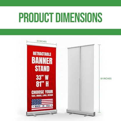 Custom vertical banner stand by Custom Boss retractable stand USA Made | Custom pop up banner stand 33x81 for trade show display, vendor booth display and grand opening banner, adjustable base - color: Retractable Banner