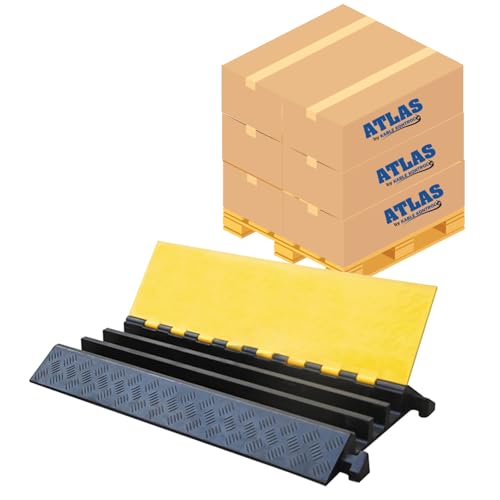 Kable Kontrol Atlas Heavy Duty Cable Protector Ramp - 3 Channel Bulk Wholesale Pallet - 30 Pcs - 36” Long Black & Yellow – 44000 Lbs Capacity - Rubber Speed Bump Wire Protector Cord Cover – CP9986 - size: 3 Channel - 36" - 30 Units