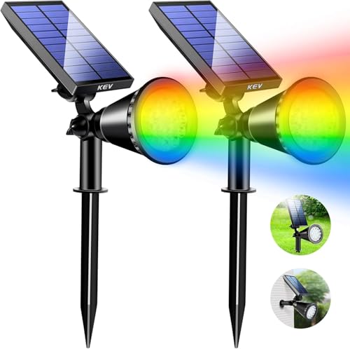 KEV Solar Spot Lights Outdoor,18 LEDs Color Changing RGB Solar Flood Lights with 8 Modes &IPX65 Waterproof,Halloween Solar Spotlight for Driveway/Backyard/Landscape/Tree(Multicolor,2 Pack) - color: Multicolor-2 Pack