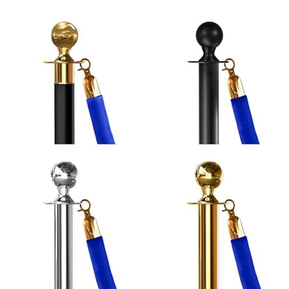 4PCS Blue Velvet Stanchion Rope 5 Ft Crowd Control Ropes Barrier with Gold Hooks for Party - color: Blue&Gold, size: 4PCS