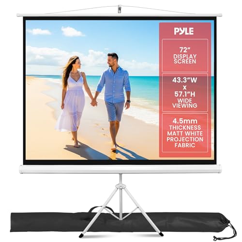 Pyle 72 Inch Outdoor Projector Screen with Stand-Portable Fold Out Roll Up Screen with Tripod Stand,White Matte Fabric 4:3 Aspect Ratio 4K HD Quality Black Masking Border,Ideal for Home and Office Use - size: 72 inch
