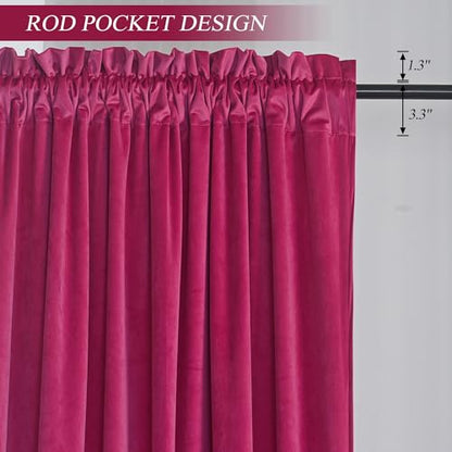 Roslynwood Velvet Berry Curtain 63 inch Long - Curtains Block Light Rod Pocket Thermal Insulated Window Drapes Set for Living Room/Bedroom/Dining Room, W52 x L63, 2 Panels - color: Berry, size: 52"W x 63"L (Pack of 2)