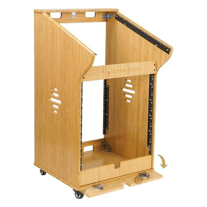 Sound Town DIY Solid Carbonized Bamboo Studio Rack with 11U Slant Mixer Top, 10U Front Rack, 2U Bottom Storage, Casters, Rubber Feet, for Recording Room, PA/DJ Equipment, Home-Audio (STBR-M11X12) - size: 12U w/ Mixer Top, 2U Drawer