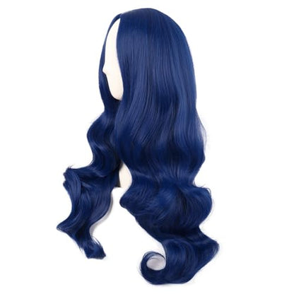 MapofBeauty 28 Inch Long Wavy Curly Side Bangs Party Hair Wig, Mixed Blue | Synthetic fiber, 70 cm Cosplay Wig, Fashion - color: Mixed Blue