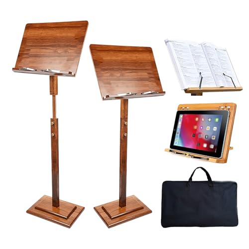 Wooden Sheet Music Stand - Portable Wood Music Stands with Carrying Bag, Bamboo Muisc Stand On Stage Conductor Podium Lectern Holder, Height Adjustable from 45-53in