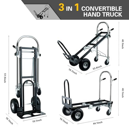 3 in 1 Convertible Hand Truck Dolly Cart with Wheels (Black) | 1000 Lbs Appliance Dolly with Solid Wheels, Hand Truck Heavy Duty for Moving,Transport in Warehouses,Home,Factory - color: Black