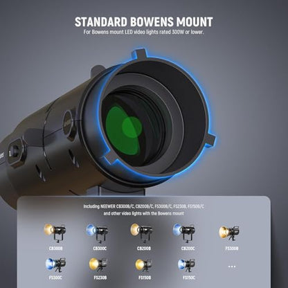 NEEWER LS-300 Spotlight Optical Snoot for 300W Bowens Mount LED Video Lights with 16x GOBO 19° Projection Lens 98% Light Transmittance Geometric Shaper for Creative Photography & Enhanced Illuminance - style: LS-300