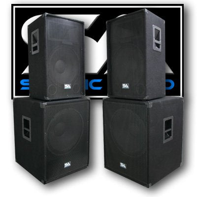 Pair of 15" PA DJ SPEAKERS 18" SUBWOOFERS PRO AUDIO - Band, Bar, Wedding, Church