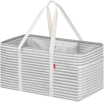 LHZK Standing Extra Large Utility Tote Bag with Metal Wire Frame and the Sides Rinforced, Extra Large Tote Bag with Handle, Reusable Grocery Bags Foldable, Beach Bag, Car Tote (Grey, 26''x15''x13'') - color: Gray, size: 26''x15''x13''-1 Pack