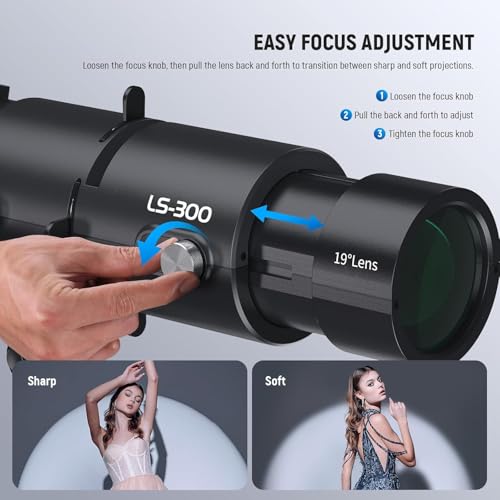 NEEWER LS-300 Spotlight Optical Snoot for 300W Bowens Mount LED Video Lights with 16x GOBO 19° Projection Lens 98% Light Transmittance Geometric Shaper for Creative Photography & Enhanced Illuminance - style: LS-300
