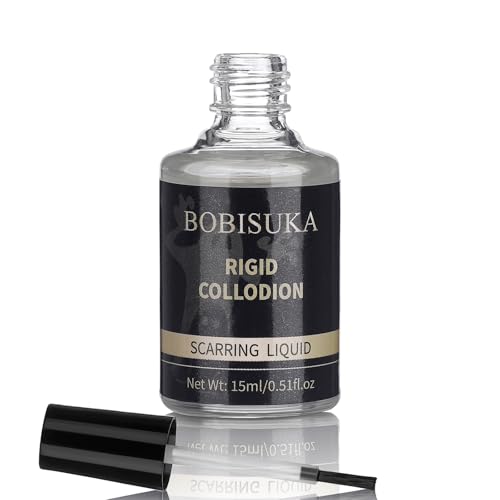 BOBISUKA Rigid Collodion with Brush 15ml for Scar Makeup, Scarring Liquid for Special Effects, Professional Realistic SFX Kit for Halloween Makeup, Cosplay, Costume, Theater, Film & Stage - color: Rigid Collodion, size: 9cm x 3.3cm x 3.3cm