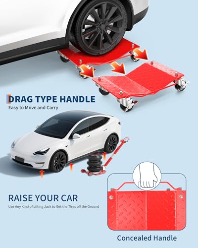 Wheel Dolly Set of 4, 6000LBS Capacity Heavy Duty Car Dollies Red | with 360° Rotational Wheel for Moving Cars, Trucks, Trailers, Motorcycles, and Boats - size: 6000LBS - 4 PCS