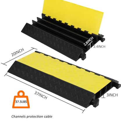 GarveeTech 3 Large Channel Rubber Cable Ramp Cable Protector Ramps, 28000 LBS Load Capacity Heavy Duty Traffic Speed Bump Cable Cord Cover Ramp Wire Hose Protective for Driveway Indoor Outdoor, 1 Pack