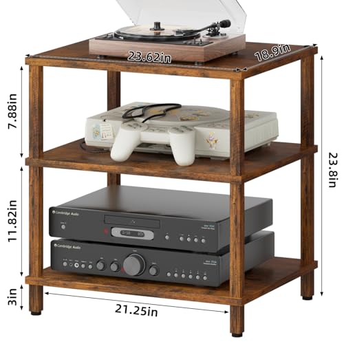 LELELINKY 3-Tier AV Media Player Stand, Brown Stereo Cabinet, Modern Stereo Cabine,Game Console Shelf,Wooden TV Stand,Multifunctional Entertainment Center, Suitable for Home, Conference Room - color: Brown, size: 3 Tier