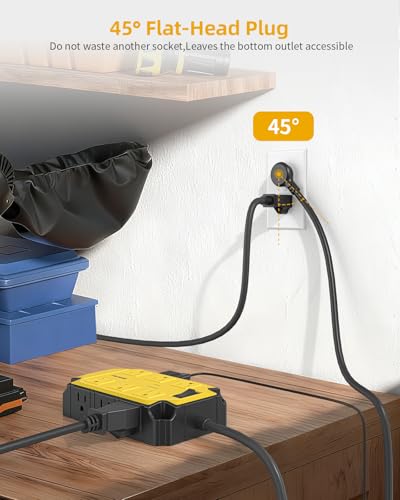 12AC Magnetic Heavy Duty Power Strip, 6.5 FT Extension Cord Surge Protector | PAEWOK 15 Amps/1200 Joules, Power Strip for Industrial Shop Garage, Yellow - style: 12AC