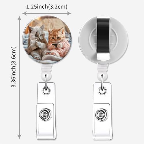 2 Pack Retractable Badge Holders Cute Badge Reel Badge Clip ID Card Holders for Student Office Worker Doctor Nurse Teacher(Two Cats) - color: Two Cats