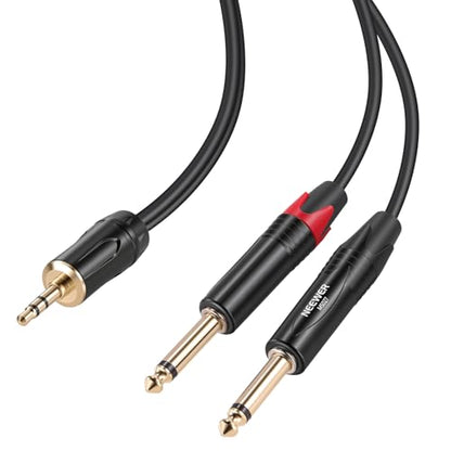 NEEWER 3.5mm 1/8 TRS to 1/4 Dual 6.35mm TS Breakout Cable, 10 ft Male to Male Stereo Audio Splitter Cord Adapter for Phone Tablet Laptop Computer Mixer Speaker Studio Monitor PA System, MS027 - size: 3.5mm（304cm）, style: Dual TS Male