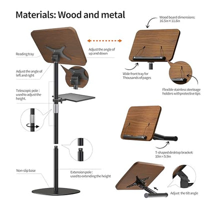 2-in-1 Wooden Music Stand, Floor & Tabletop Sheet Music Stand with Tray | Music Stand for Sheet Music 16.5"-51" Adjustable Height & Tilting Angle, Ideal for Violin, Guitar & Classroom (Walnut Effect) - color: Walnut Effect