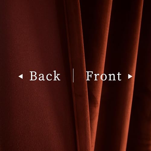 Roslynwood Luxury Soft Burnt Ochre Velvet Curtains 96 inches Long Back Tab Thermal Insulated Blackout Window Drapes for Living Room/Bedroom/Dining Room, W52 x L96, 2 Panels - color: Burnt Ochre, size: 52"W x 96"L (Pack of 2)