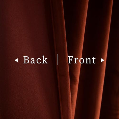 Roslynwood Luxury Soft Burnt Ochre Velvet Curtains 96 inches Long Back Tab Thermal Insulated Blackout Window Drapes for Living Room/Bedroom/Dining Room, W52 x L96, 2 Panels - color: Burnt Ochre, size: 52"W x 96"L (Pack of 2)