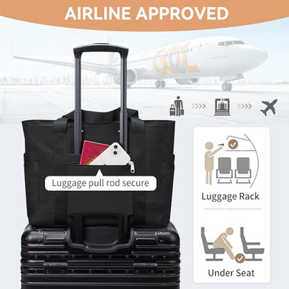 WLLWOO Large Tote Bag, 14” Laptop Work Travel Bag with Trolley Sleeve | Multi Pocket Water Splash Zipper Shoulder Handbag for Women Daily Nurse Gym Commute - color: Black