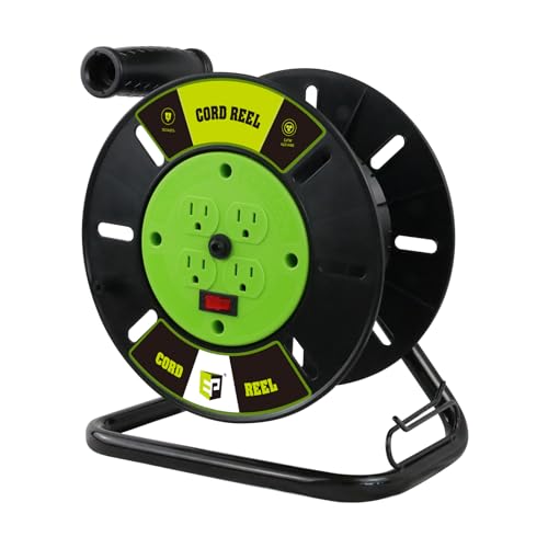 EP Extension Cord Storage Reel with 4-Grounded Outlets, Green - color: Green