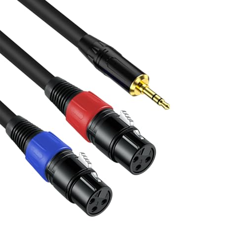 3.3FT-1 Pack 3.5mm TRS to 2 XLR Cable, Black, Unbalanced 1/8 TRS Male to Dual XLR Female, Y Splitter Breakout Cable, 3-Pin, Pure Copper and Plated Connectors for Smartphone