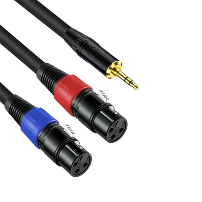 3.3FT-1 Pack 3.5mm TRS to 2 XLR Cable, Black, Unbalanced 1/8 TRS Male to Dual XLR Female, Y Splitter Breakout Cable, 3-Pin, Pure Copper and Plated Connectors for Smartphone