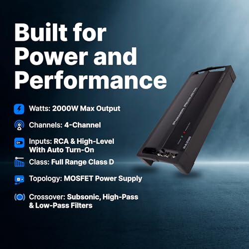Power Acoustik RZ4-2000D 2000W Class D 4 Channel Amplifier , Black , 13.60in. x 6.30in. x 3.50in.