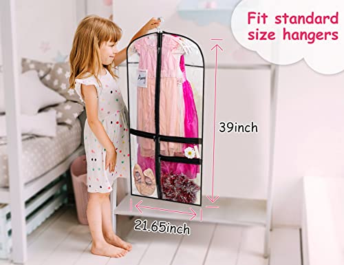Clear Dance Costume Garment Bag for Dancers 3 Zippered Pockets Kids Embroiderable Competitions Bags, Clothes Cover for Girls Dress(3 Packs)