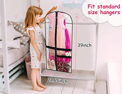 Clear Dance Costume Garment Bag for Dancers 3 Zippered Pockets Kids Embroiderable Competitions Bags, Clothes Cover for Girls Dress(3 Packs)