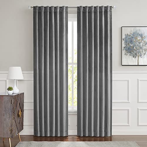 Central Park Moderate Velvet Blackout Window Curtain Panels 84in LongRod Pocket Backtabs for Living RoomBedroom Geo EmbossedTrellis Window Treatment Drape Sets 52inx84inx2,Panel Pairs to Go, DarkGray - color: Dark Gray, size: 52"W x 84"L (Pack of 2)