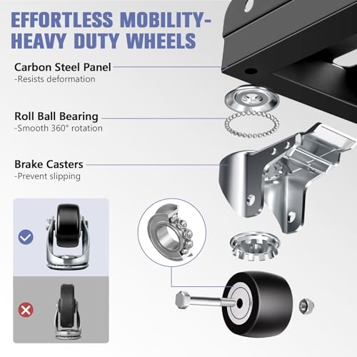 KEDSUM 2000LBS Heavy Duty Moving Dolly with 6 Swivel Wheels, Furniture Dolly with 100% Thicken Steel Frame, Expandable Appliance Dolly Cart Up to 43.6" Wide, All Terrain Used for Building Materials - size: 2.5“ wheel