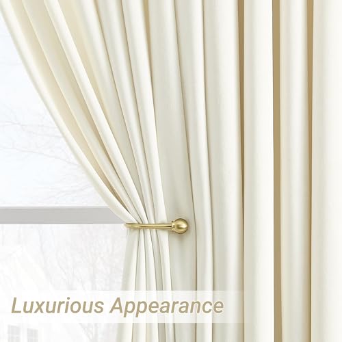 Pinch Pleated Beige White Velvet Curtains 86 inch Luxury Fabric Thermal Insulated Room Darkening Velvet Drapes 86 inch Length 2 Panels Set Modern Elegant Warm Winter Bedroom Window Curtain Ivory - color: Beige White, size: 40"W x 86"L (Pack of 2)