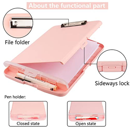 Clipboard with Storage, A4 Binder Nursing Clipboards with Pen Holder, Heavy Duty Storage Clipboards with Low Profile Clip, Clipboard Folder Side-Opening, Smooth Writing Clip Board (Light Pink) - color: Light Pink